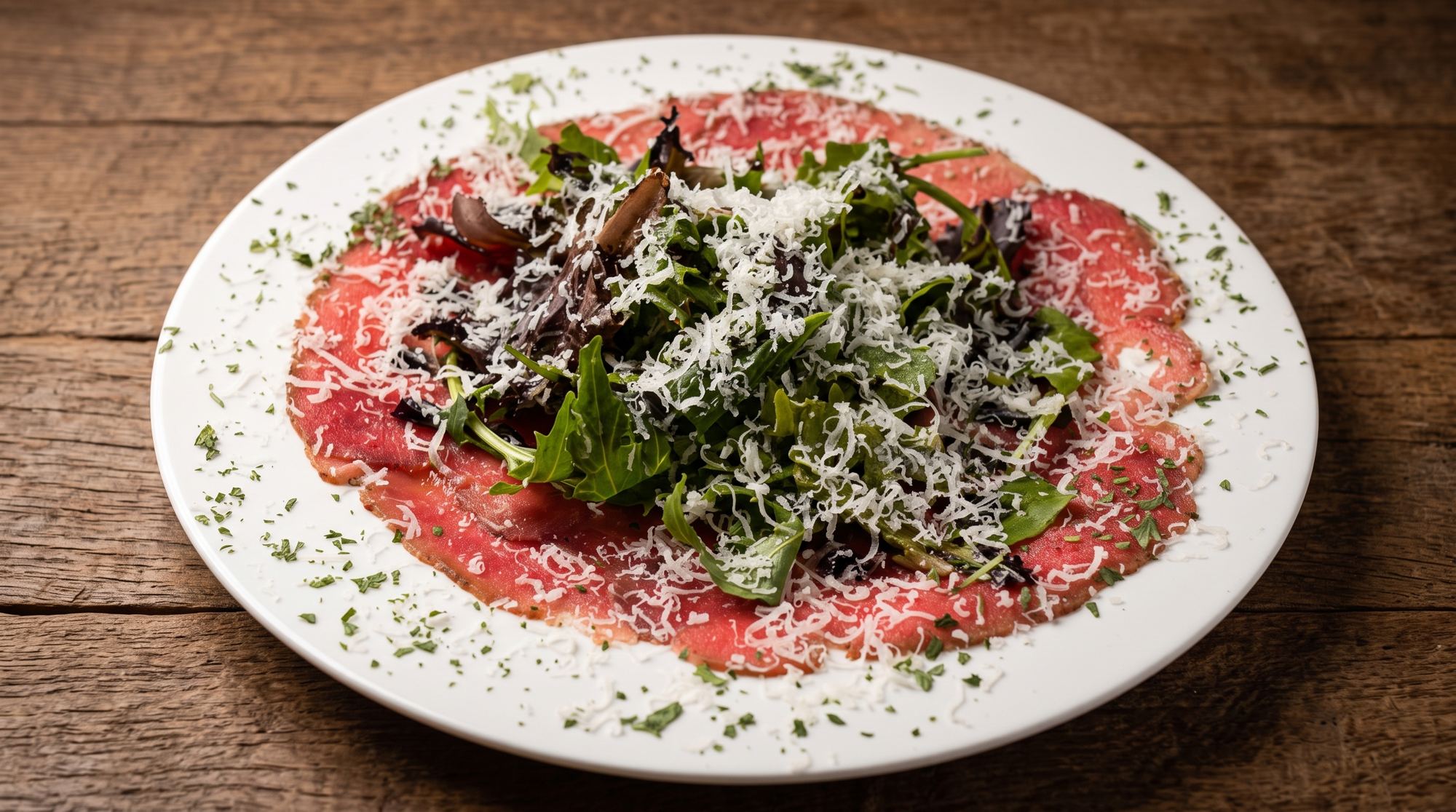 Carpaccio vom Rind mit Wildkräuter-Salat und Parmesan